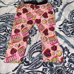 Pink and Yellow Heart Pattern Pajama Bottoms